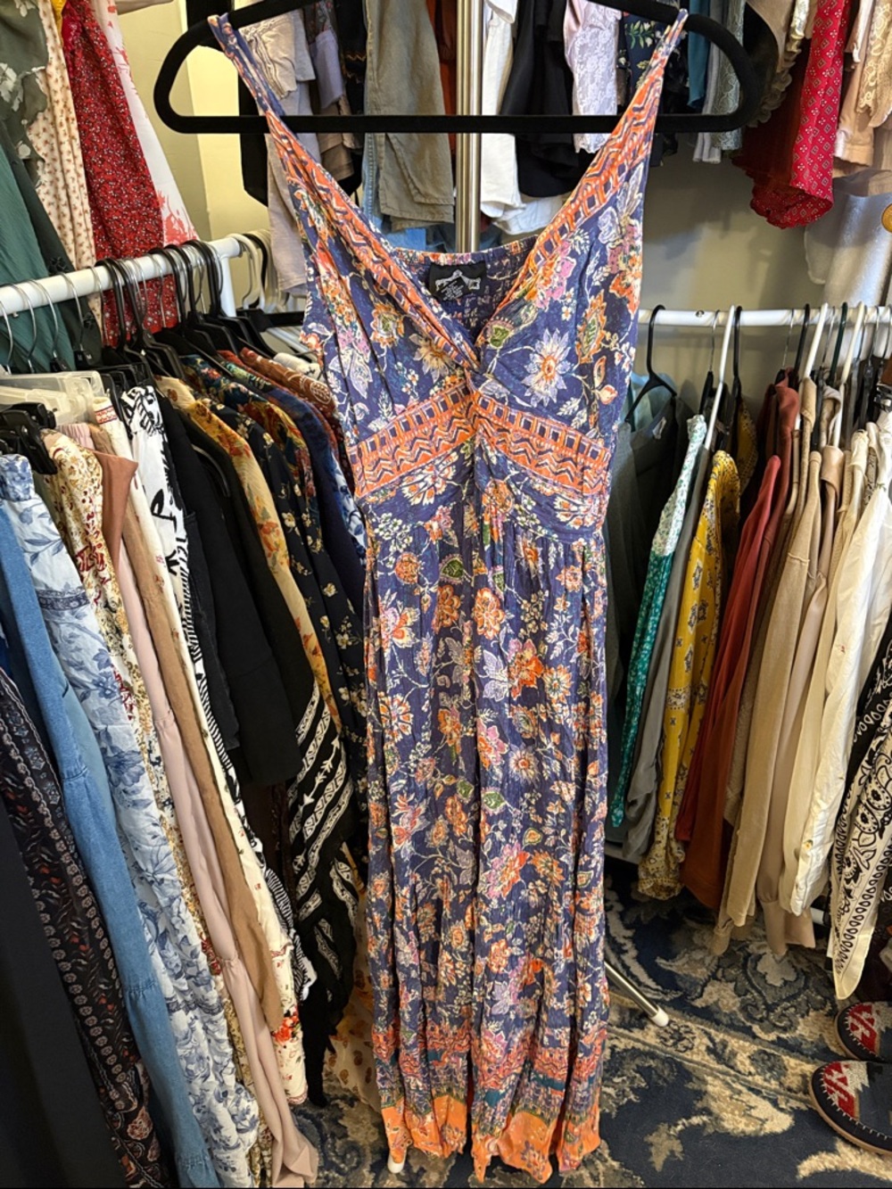 Angie Blue and Orange Floral Wrap Maxi Dress